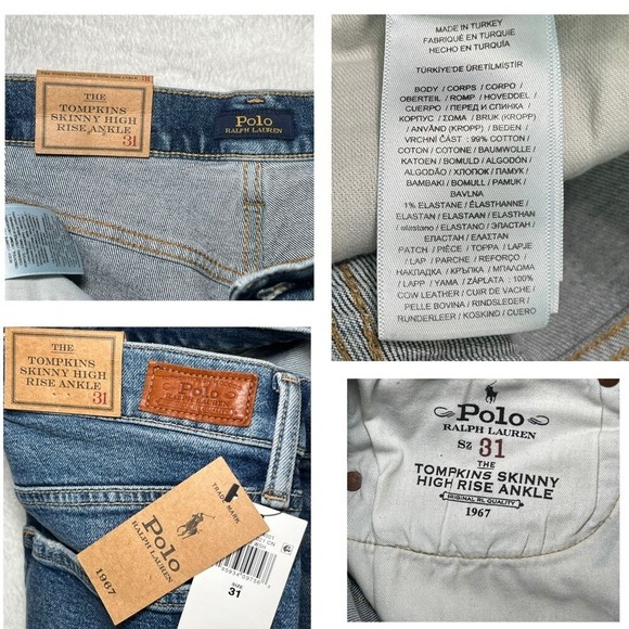 Polo Ralph Lauren The Tompkins Skinny High Rise Ankle Patch Jeans Size 31 New - Picture 3 of 6
